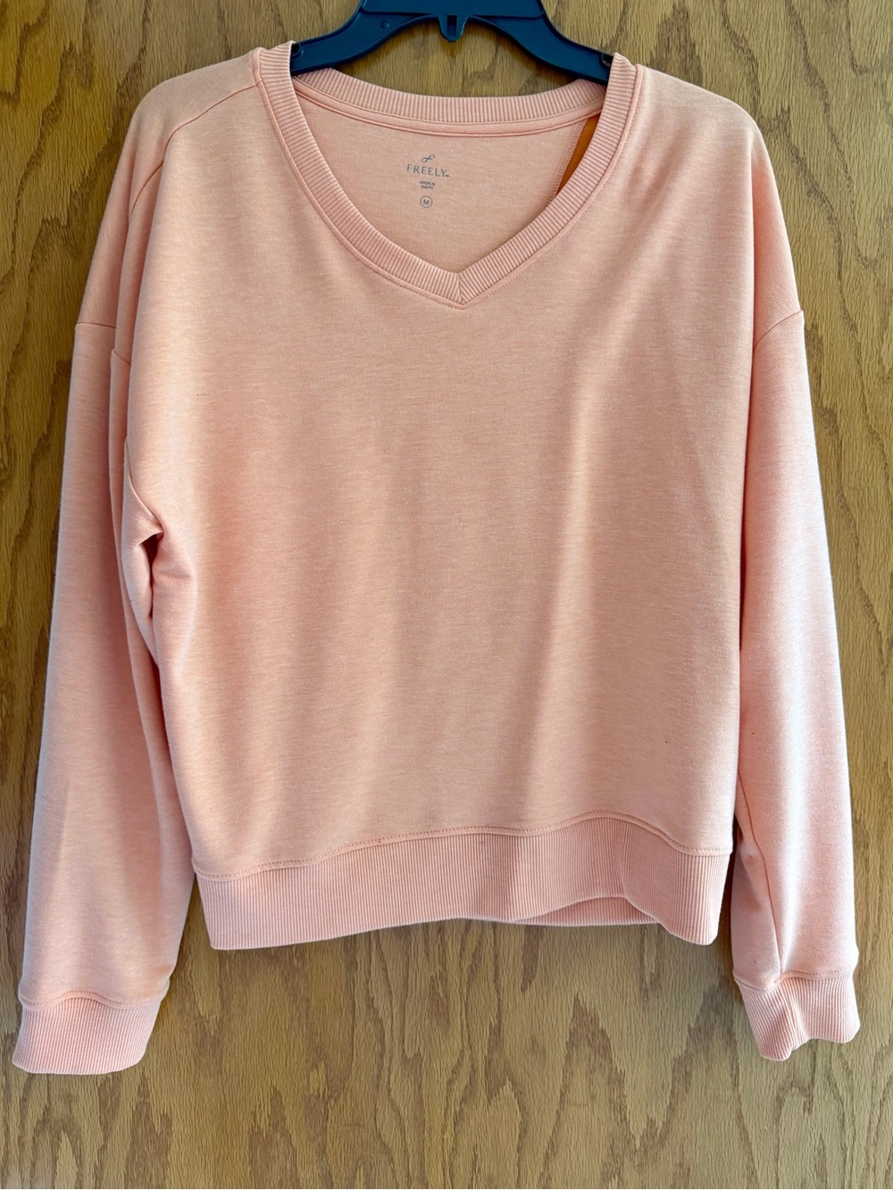 Freely Relaxed V-Neck Sweatshirt in Peach Pink
